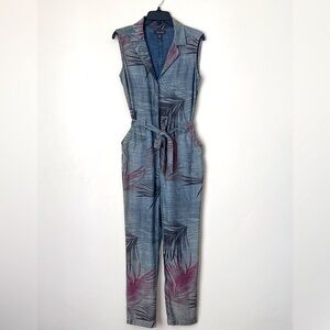 Level 99 Blue Gray Linen Sleeveless Jumpsuit XS